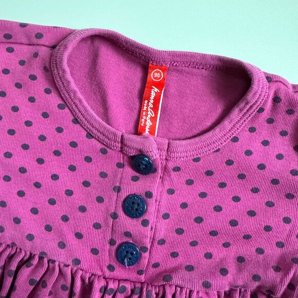 Vintage Hanna Andersson Raspberry Polka Dot Long Sleeve Henley Dress 3T - Picture 3 of 3